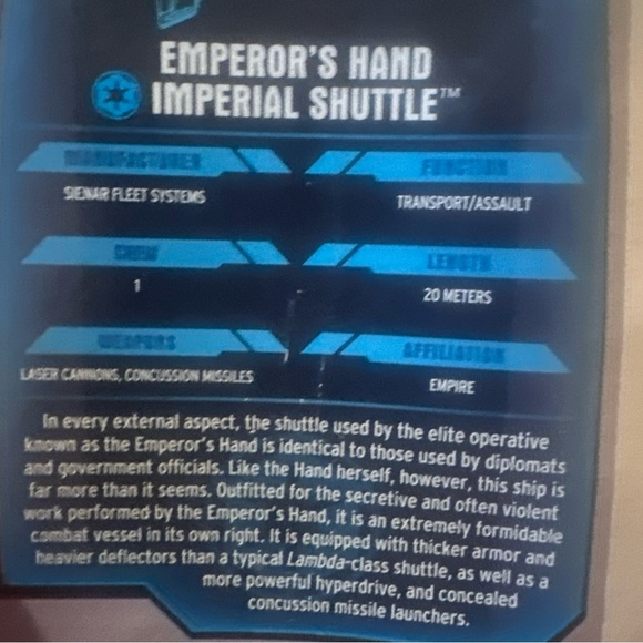 Star Wars MicroMachine EMPEROR’s HAND IMPERIAL SHUTTLE Hasbro Titanium Series - Picture 7 of 9